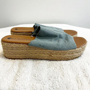Vtg Y2K Platform Blue Denim Shoes Womens 10 Wedge Stretch Slip On Big Buddha